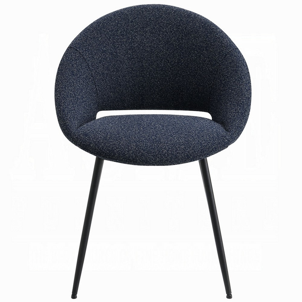 Benjara Laus Side Dining Chair Set of 2, Black Boucle, Sleek Black Metal Frame