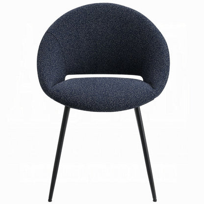 Benjara Laus Side Dining Chair Set of 2, Black Boucle, Sleek Black Metal Frame