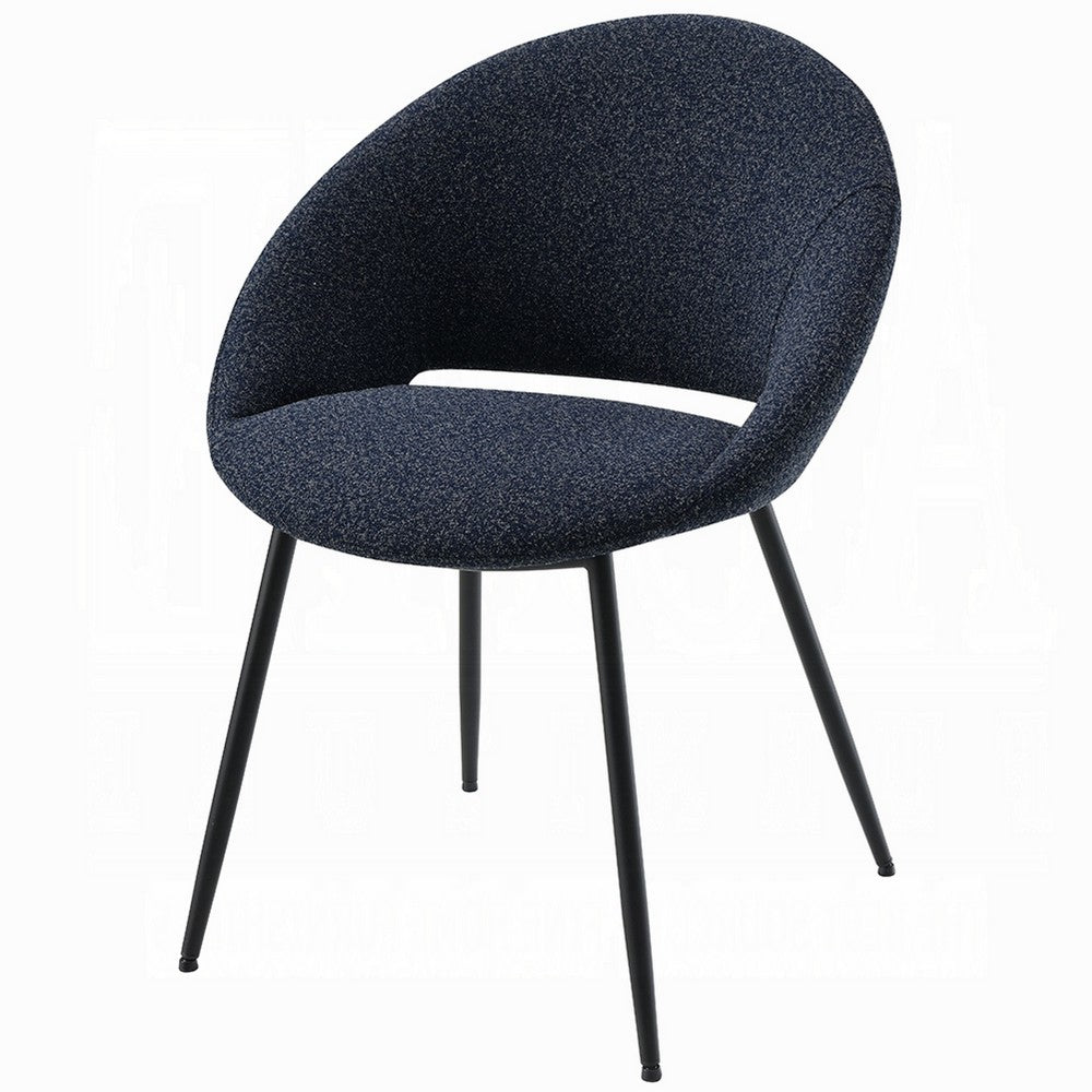 Benjara Laus Side Dining Chair Set of 2, Black Boucle, Sleek Black Metal Frame
