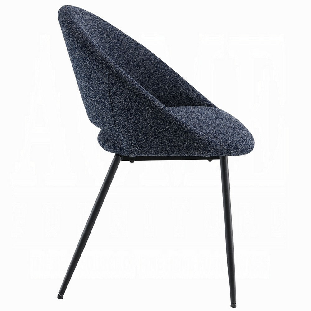 Benjara Laus Side Dining Chair Set of 2, Black Boucle, Sleek Black Metal Frame