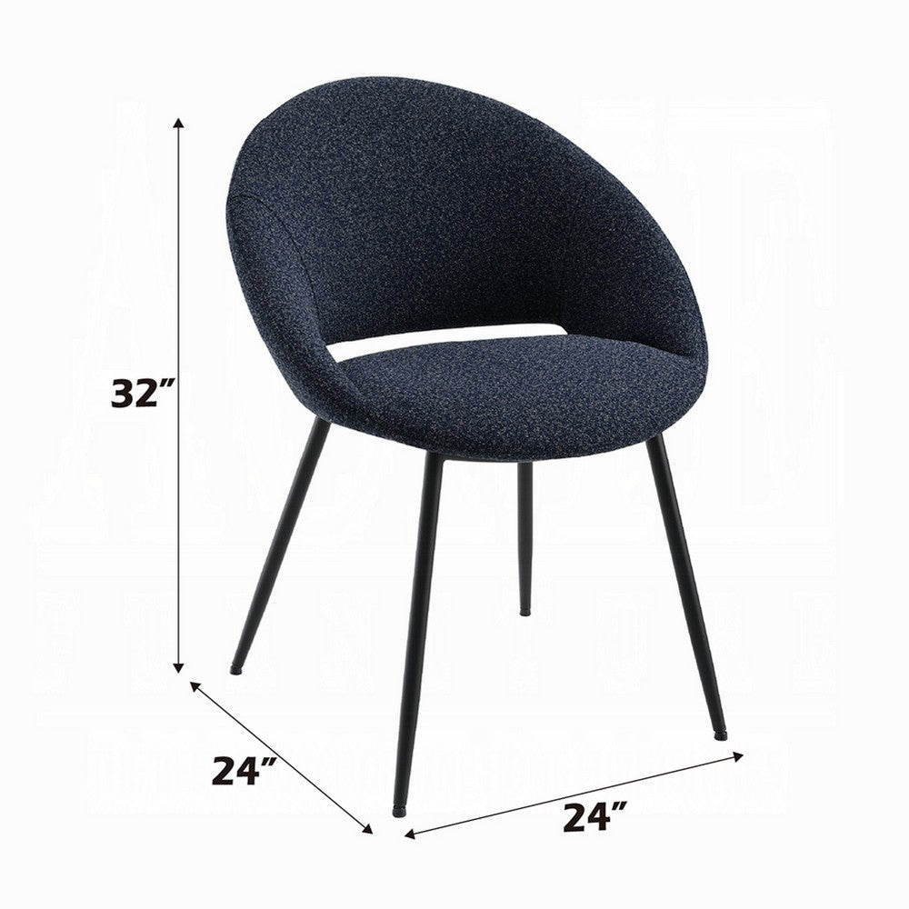 Benjara Laus Side Dining Chair Set of 2, Black Boucle, Sleek Black Metal Frame