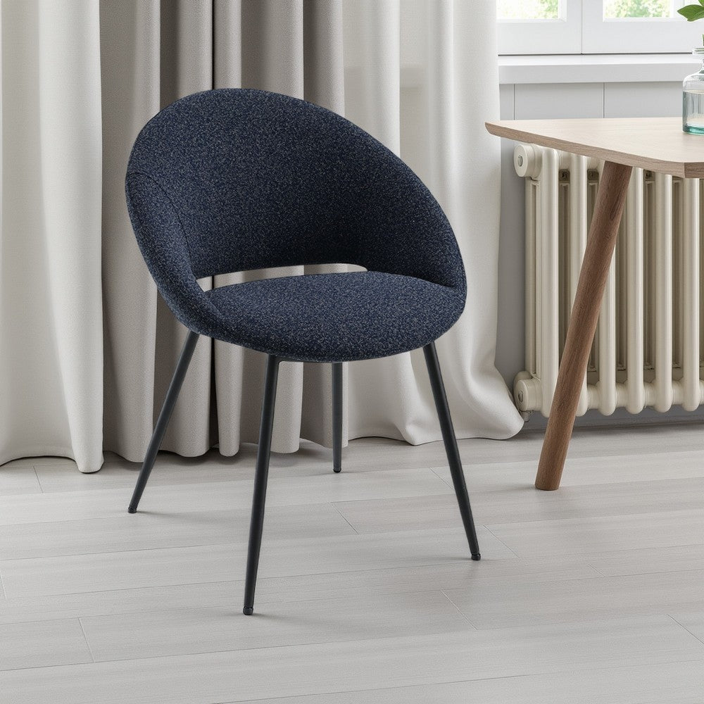Benjara Laus Side Dining Chair Set of 2, Black Boucle, Sleek Black Metal Frame
