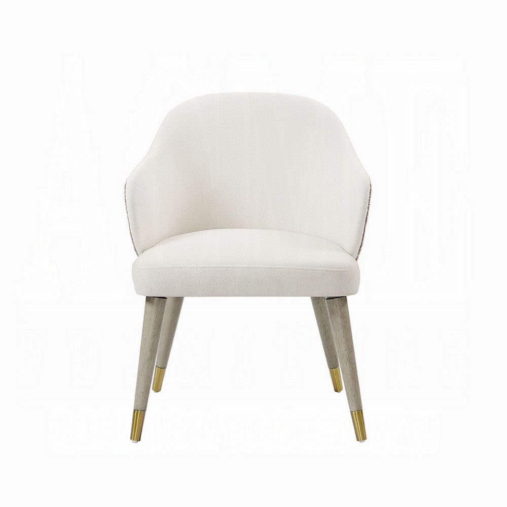 Benjara Arity Side Dining Chair Set of 2, Modern Light Gray Fabric, Gold Metal