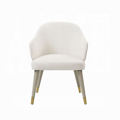 Benjara Arity Side Dining Chair Set of 2, Modern Light Gray Fabric, Gold Metal