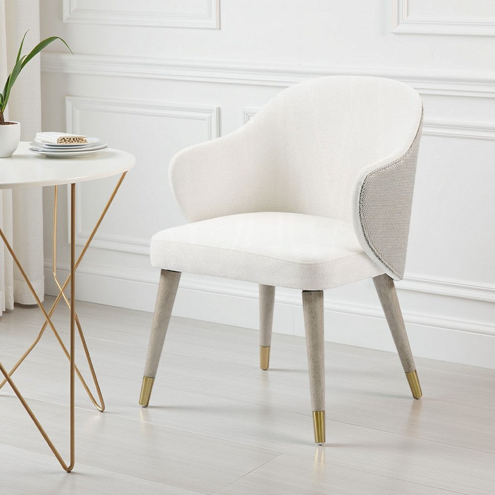 Benjara Arity Side Dining Chair Set of 2, Modern Light Gray Fabric, Gold Metal