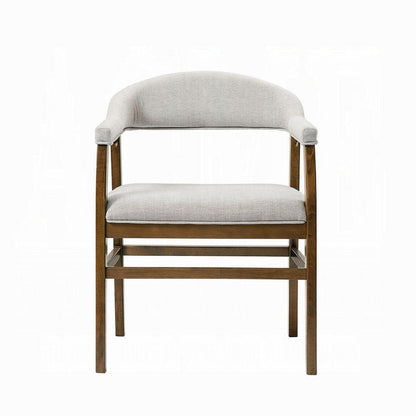 Benjara Dari Side Dining Chair Set of 2, Gray Fabric, Dark Walnut Brown Wood