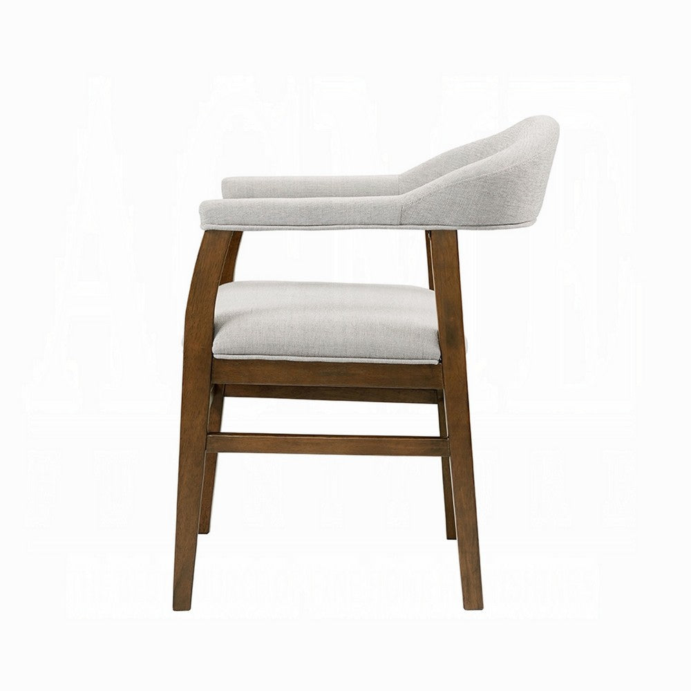 Benjara Dari Side Dining Chair Set of 2, Gray Fabric, Dark Walnut Brown Wood