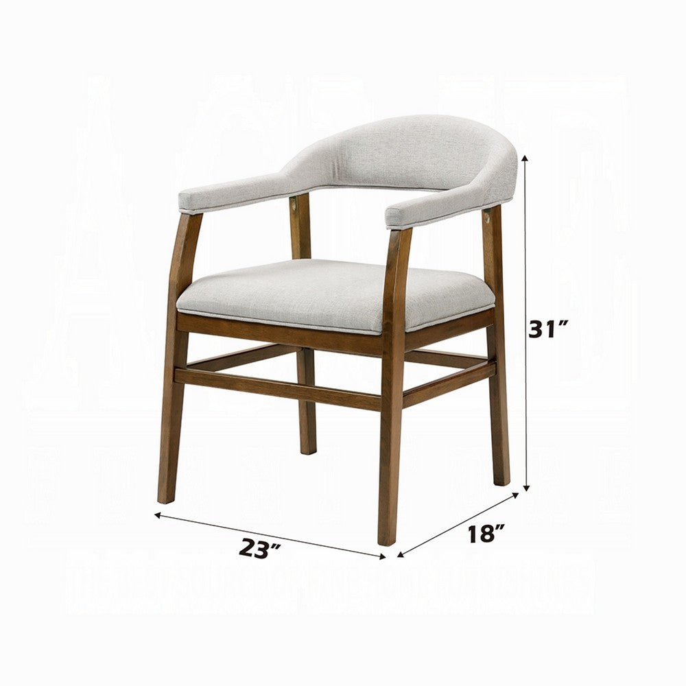 Benjara Dari Side Dining Chair Set of 2, Gray Fabric, Dark Walnut Brown Wood