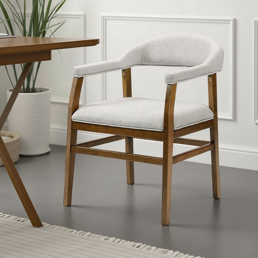 Benjara Dari Side Dining Chair Set of 2, Gray Fabric, Dark Walnut Brown Wood