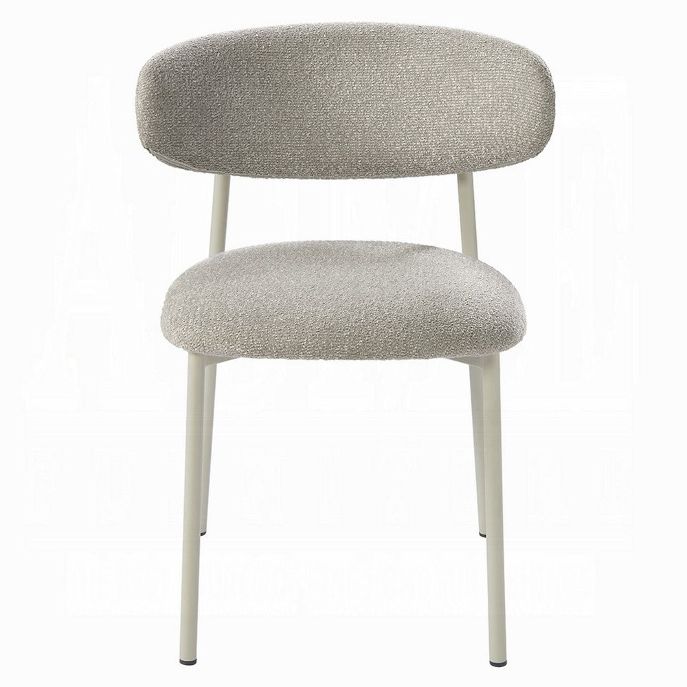 Benjara Sinra Side Dining Chair Set of 2, Light Gray Fabric, White Metal Frame