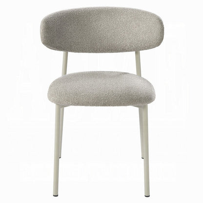 Benjara Sinra Side Dining Chair Set of 2, Light Gray Fabric, White Metal Frame