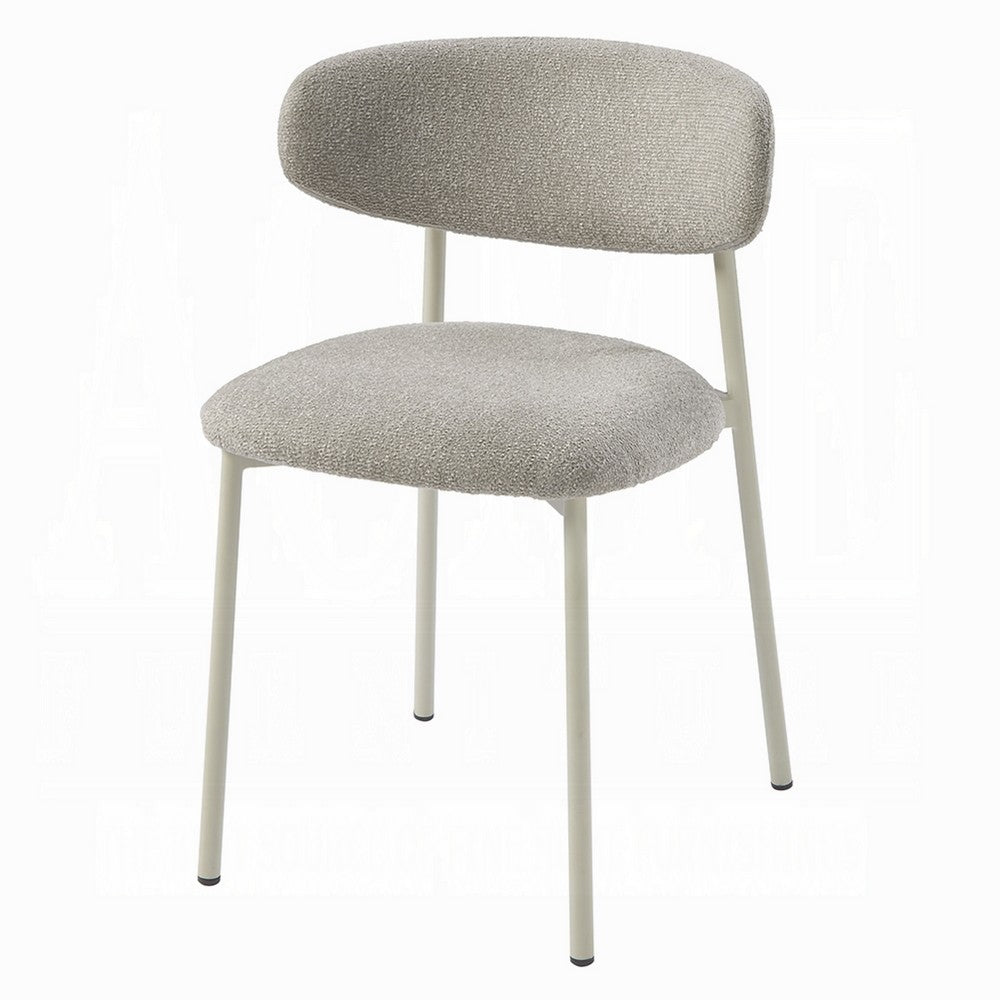 Benjara Sinra Side Dining Chair Set of 2, Light Gray Fabric, White Metal Frame
