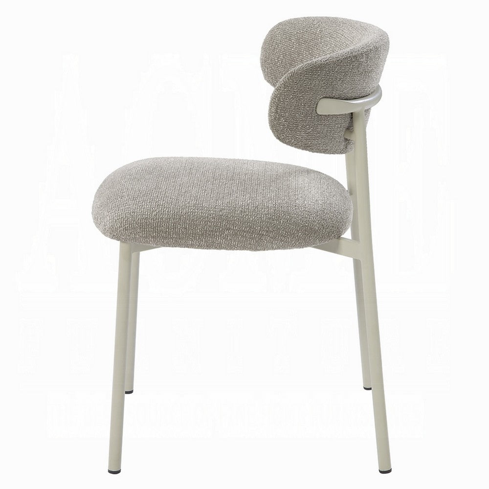 Benjara Sinra Side Dining Chair Set of 2, Light Gray Fabric, White Metal Frame