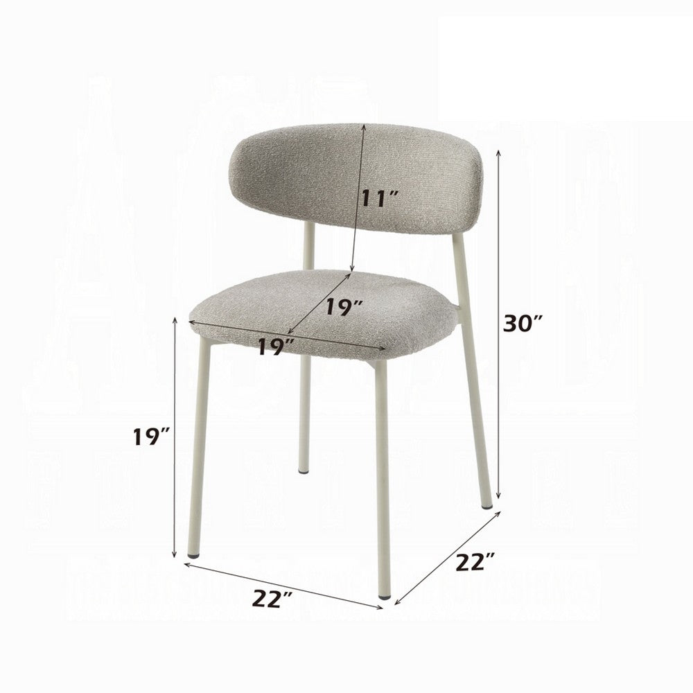 Benjara Sinra Side Dining Chair Set of 2, Light Gray Fabric, White Metal Frame