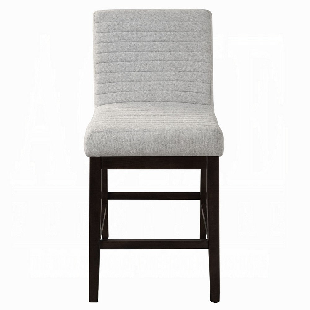 Benjara Eyna Counter Height Chair Set of 2, Gray Linen, Espresso Brown Wood