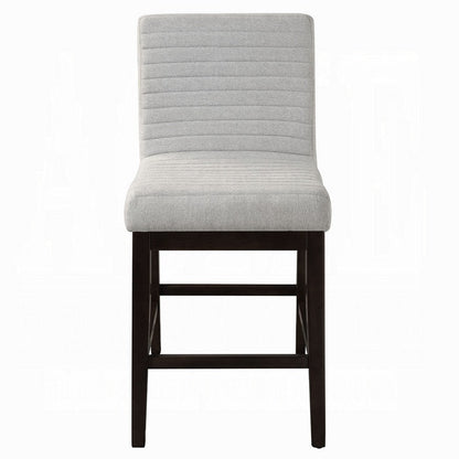 Benjara Eyna Counter Height Chair Set of 2, Gray Linen, Espresso Brown Wood