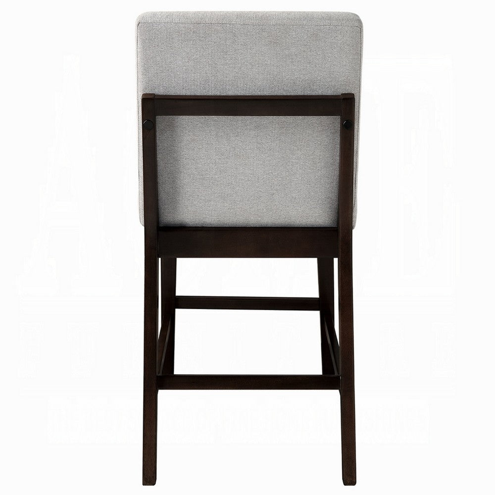 Benjara Eyna Counter Height Chair Set of 2, Gray Linen, Espresso Brown Wood