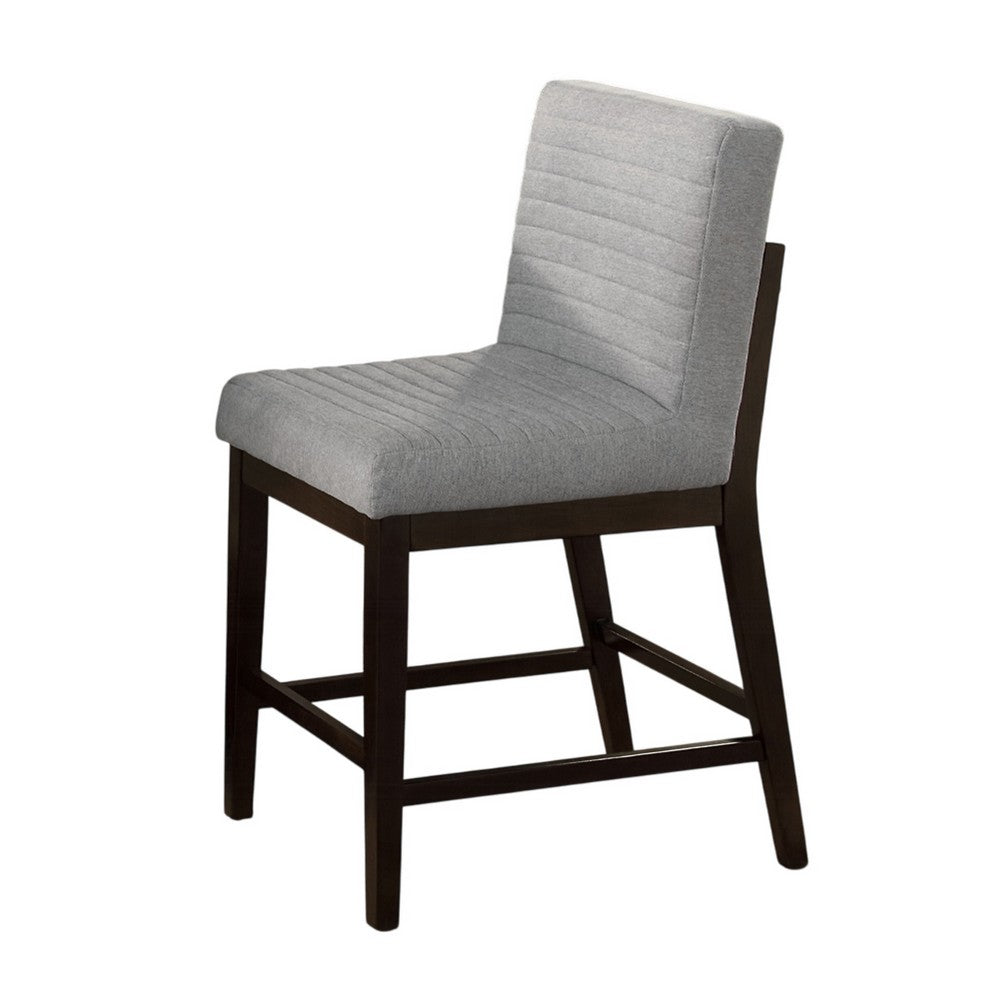 Benjara Eyna Counter Height Chair Set of 2, Gray Linen, Espresso Brown Wood
