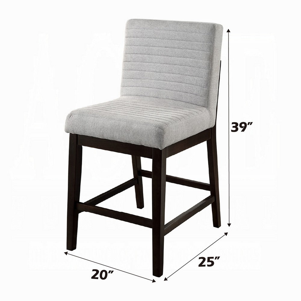 Benjara Eyna Counter Height Chair Set of 2, Gray Linen, Espresso Brown Wood