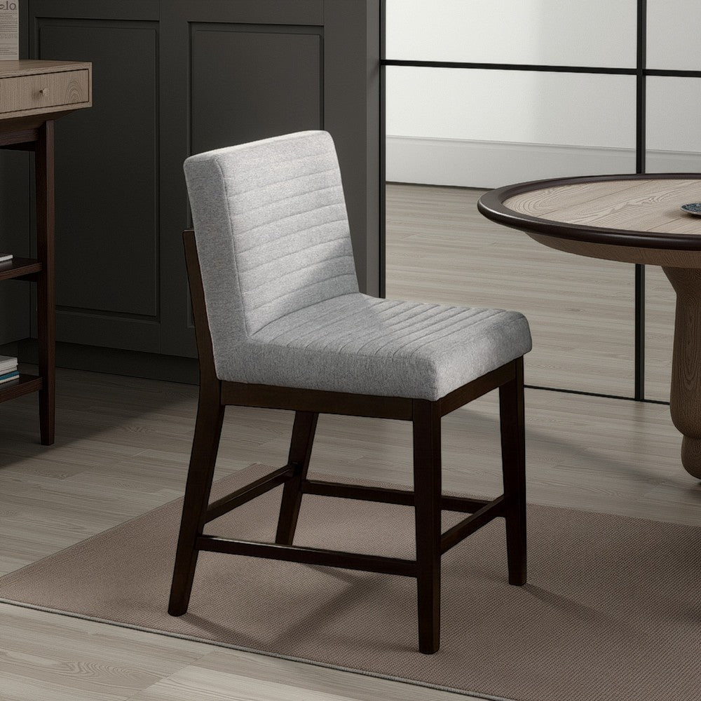 Benjara Eyna Counter Height Chair Set of 2, Gray Linen, Espresso Brown Wood