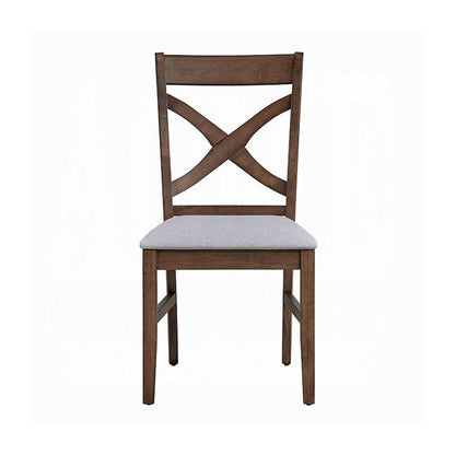 Benjara Feri Side Dining Chair Set of 2, Gray Foam Cushion, Farmhouse Brown