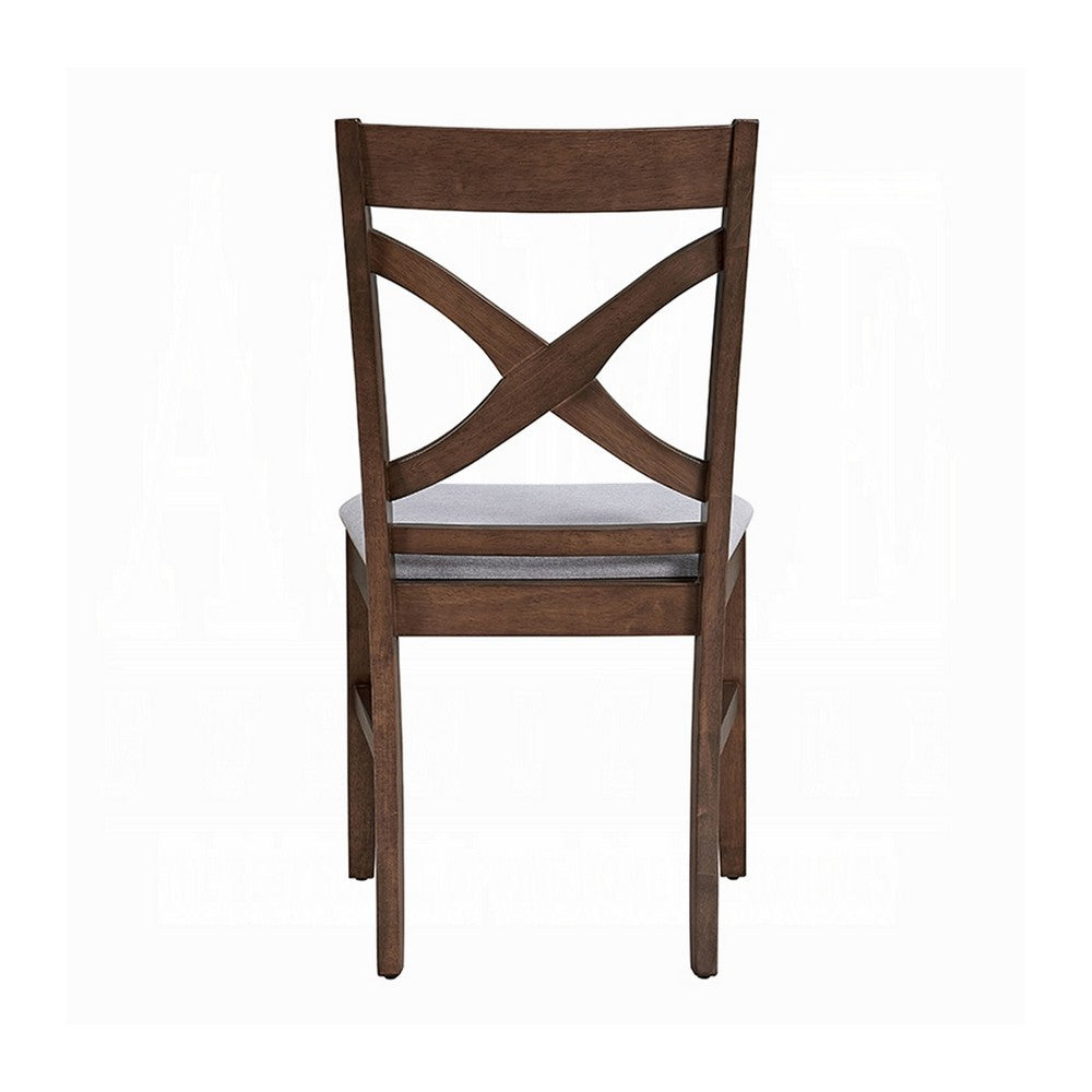 Benjara Feri Side Dining Chair Set of 2, Gray Foam Cushion, Farmhouse Brown