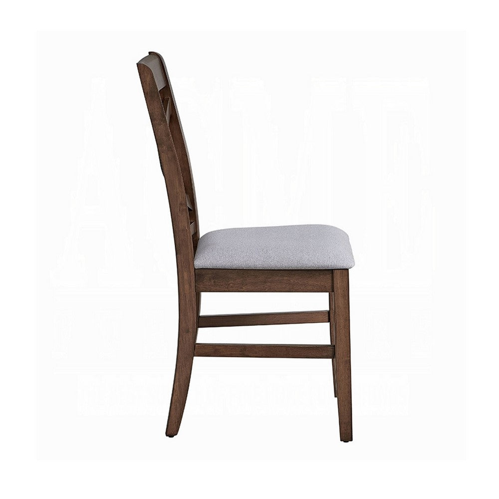 Benjara Feri Side Dining Chair Set of 2, Gray Foam Cushion, Farmhouse Brown