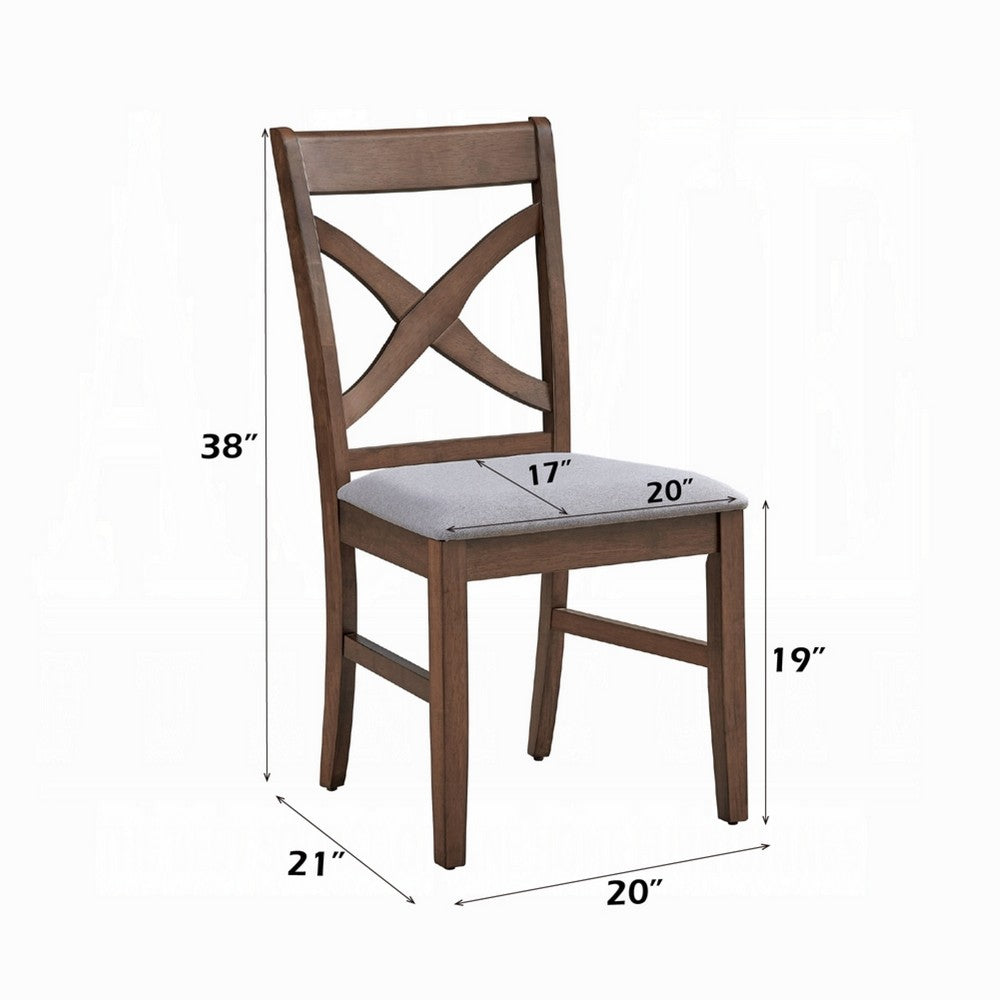 Benjara Feri Side Dining Chair Set of 2, Gray Foam Cushion, Farmhouse Brown