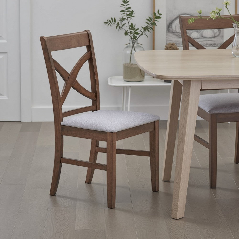Benjara Feri Side Dining Chair Set of 2, Gray Foam Cushion, Farmhouse Brown