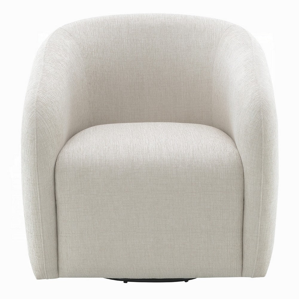 Benjara Tiena Swivel Accent Chair, Modern Style Rounded Back, Warm Beige Linen