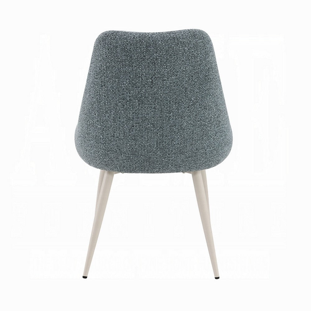 Benjara Aela Side Dining Chair Set of 2, Light Blue Boucle, Bone White Metal