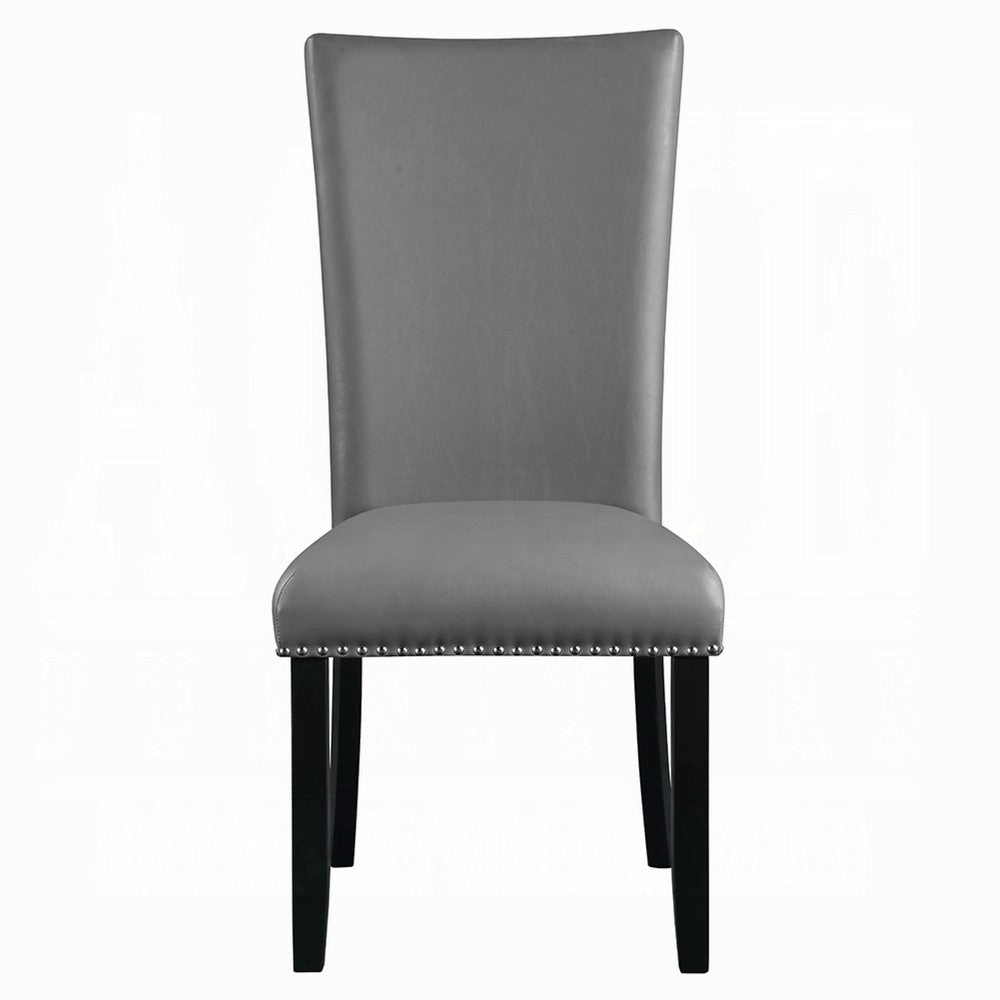 Benjara Aline Side Dining Chair Set of 2, Gray Faux Leather, Nailhead Trim