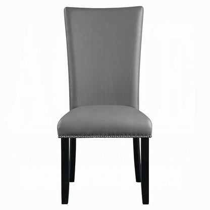 Benjara Aline Side Dining Chair Set of 2, Gray Faux Leather, Nailhead Trim