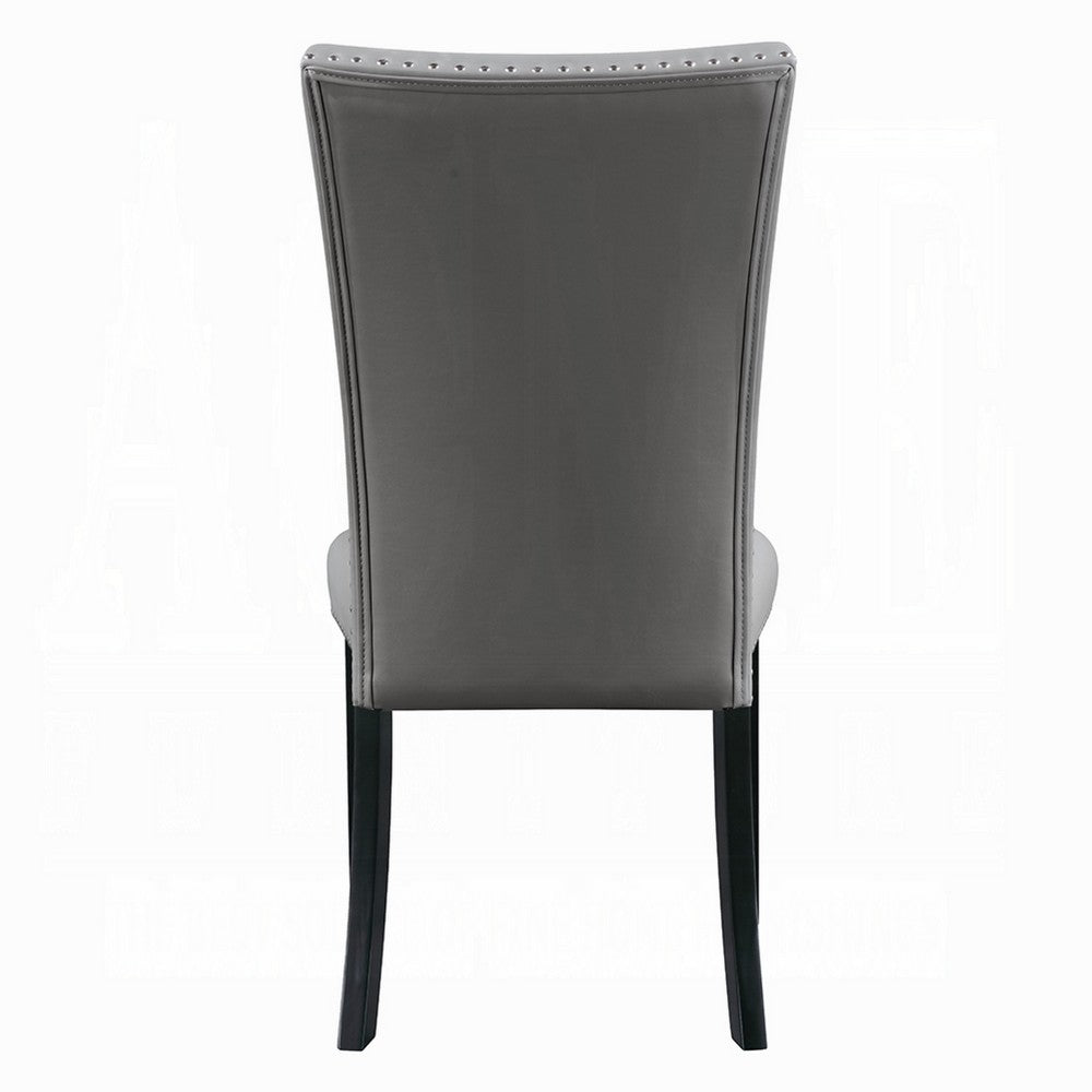Benjara Aline Side Dining Chair Set of 2, Gray Faux Leather, Nailhead Trim