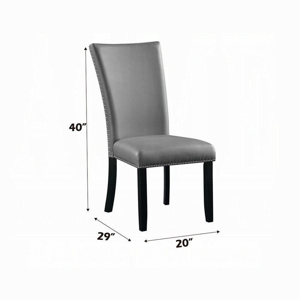 Benjara Aline Side Dining Chair Set of 2, Gray Faux Leather, Nailhead Trim