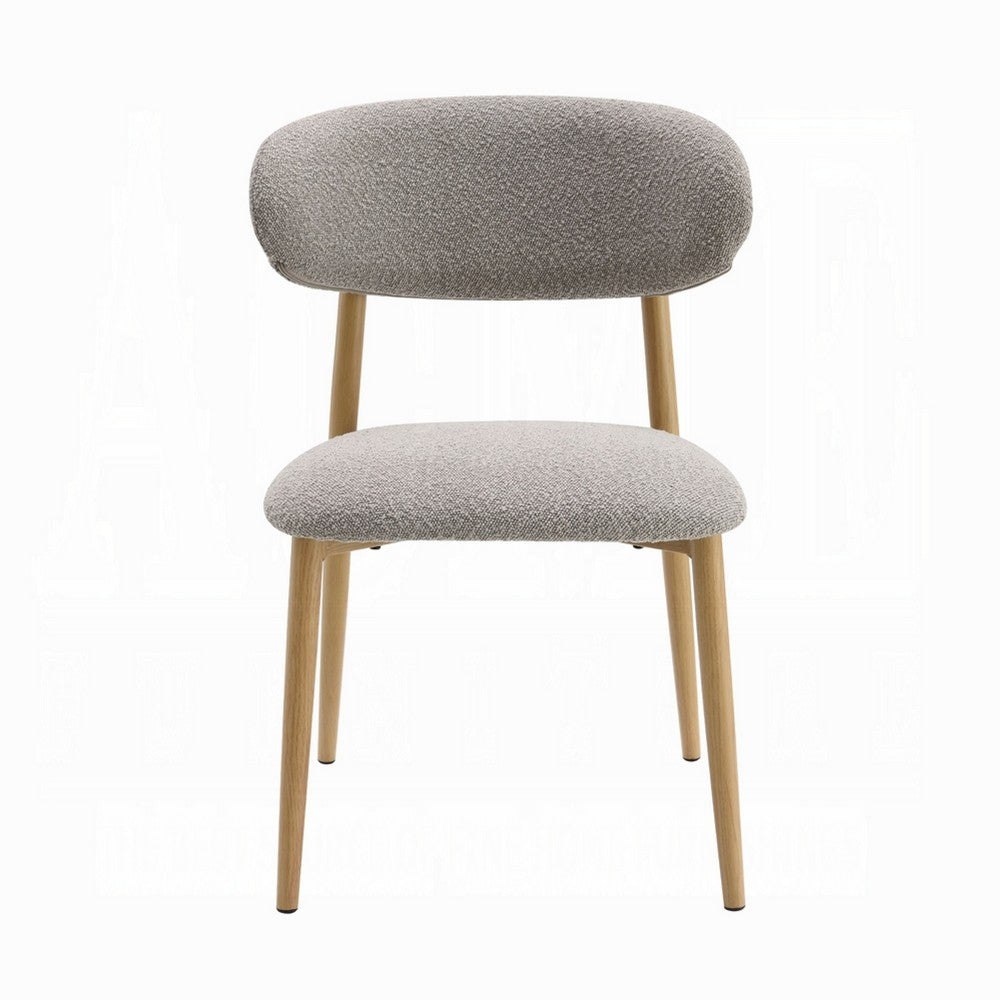 Benjara Kacie Side Dining Chair Set of 2, Gray Boucle, Natural Brown Wood
