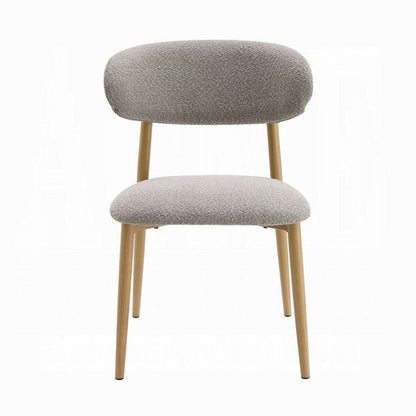 Benjara Kacie Side Dining Chair Set of 2, Gray Boucle, Natural Brown Wood