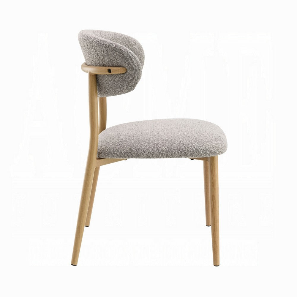 Benjara Kacie Side Dining Chair Set of 2, Gray Boucle, Natural Brown Wood