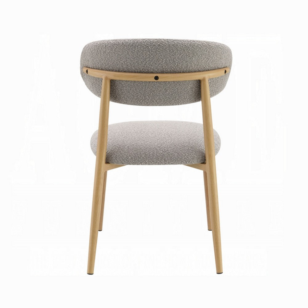 Benjara Kacie Side Dining Chair Set of 2, Gray Boucle, Natural Brown Wood
