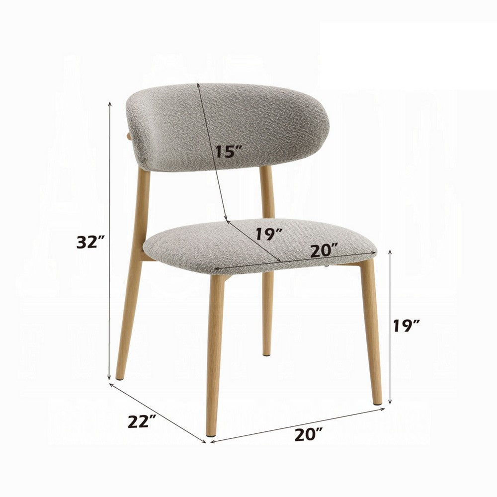 Benjara Kacie Side Dining Chair Set of 2, Gray Boucle, Natural Brown Wood