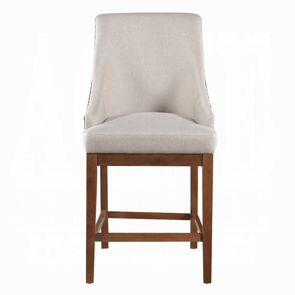 Benjara Elsie Counter Height Chair Set of 2, Black Faux Leather, Gray Fabric