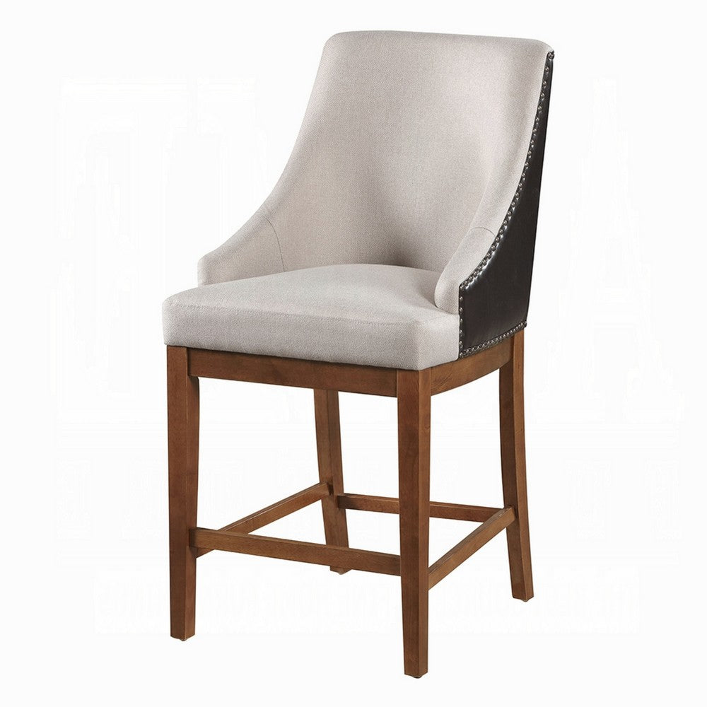 Benjara Elsie Counter Height Chair Set of 2, Black Faux Leather, Gray Fabric