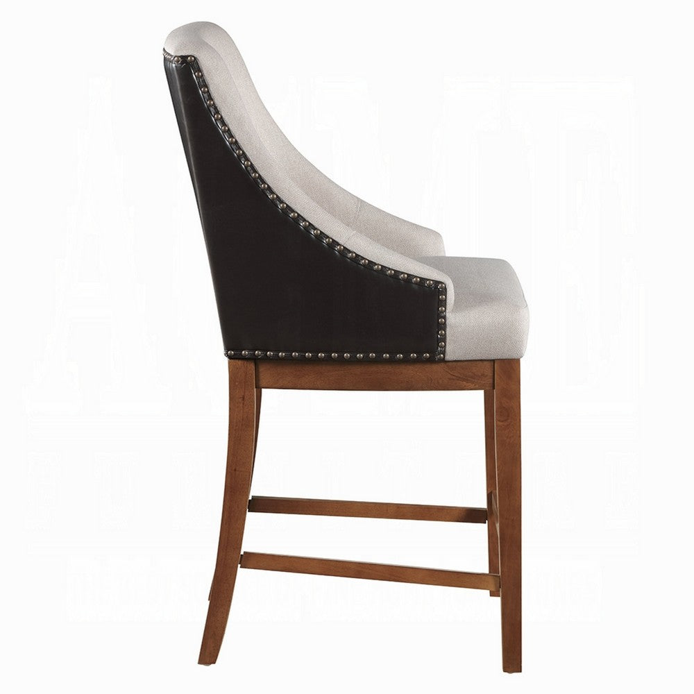 Benjara Elsie Counter Height Chair Set of 2, Black Faux Leather, Gray Fabric