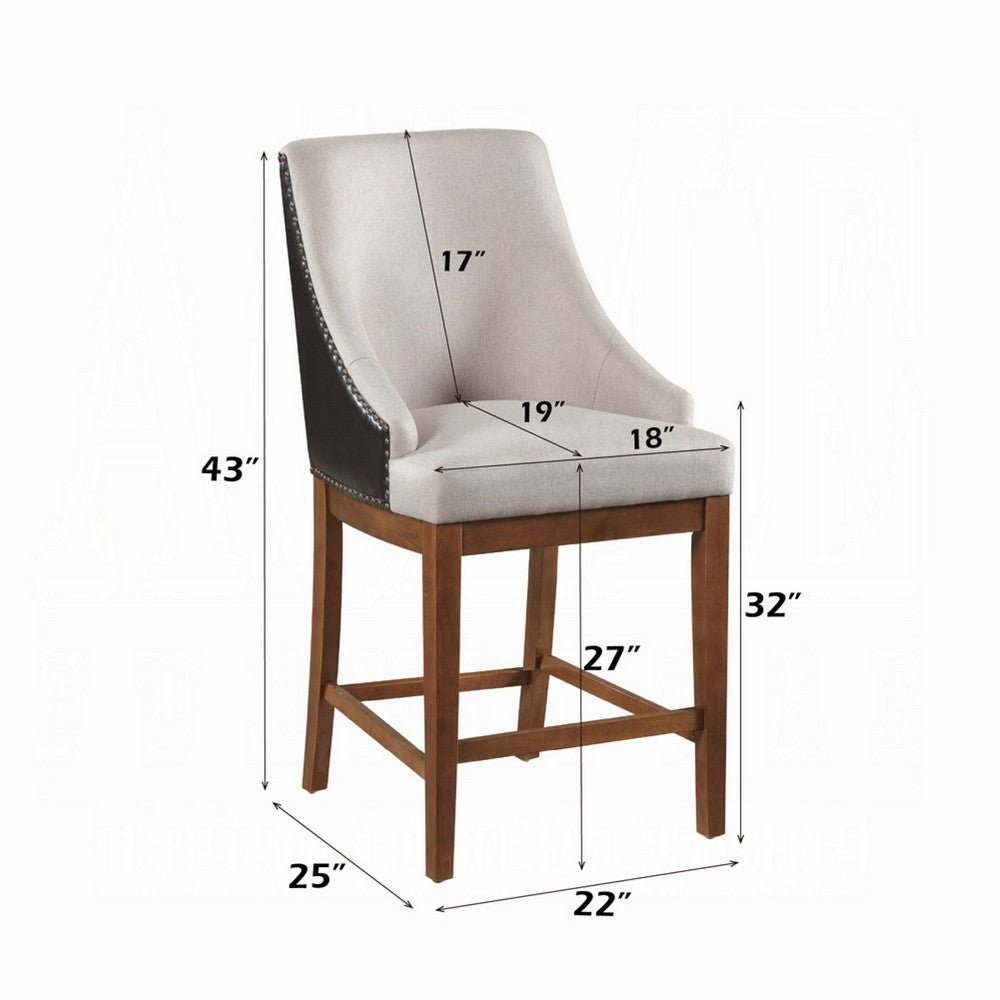 Benjara Elsie Counter Height Chair Set of 2, Black Faux Leather, Gray Fabric