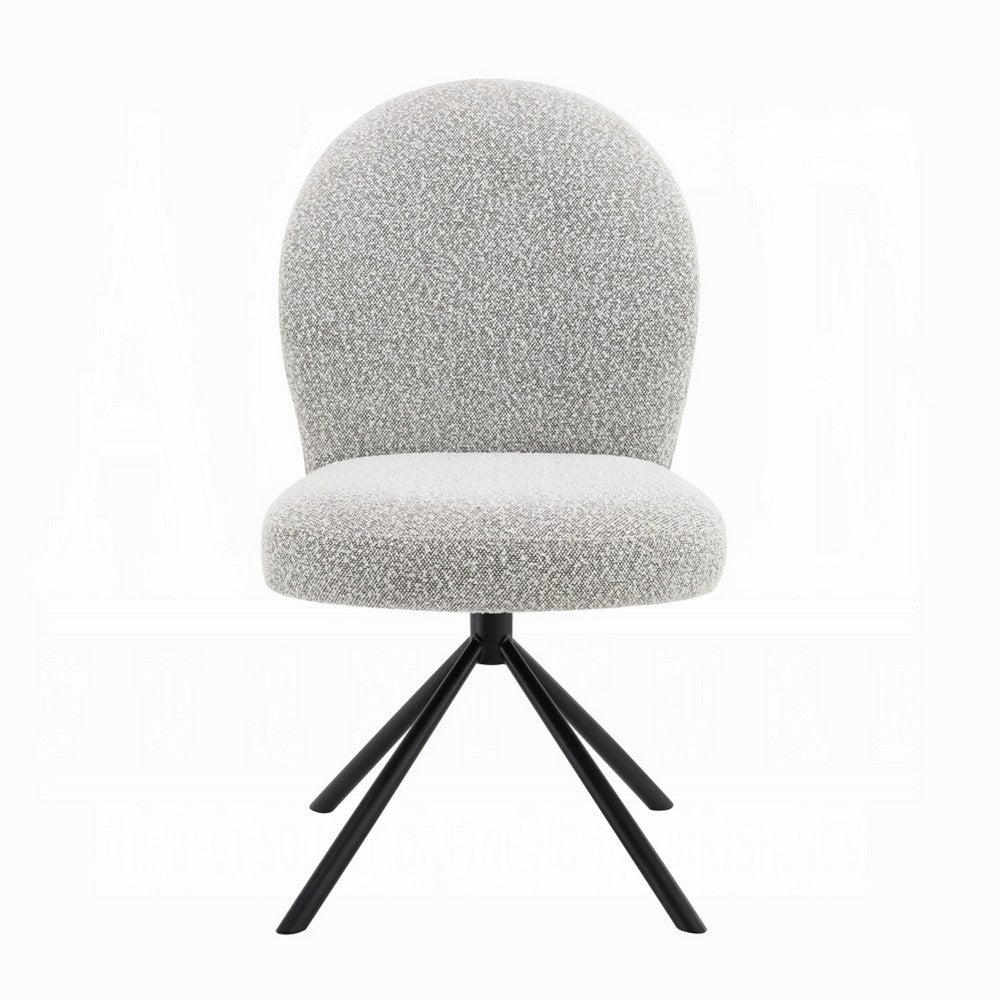 Benjara Veton Swivel Side Dining Chair Set of 2, Gray Boucle, Black Metal Base