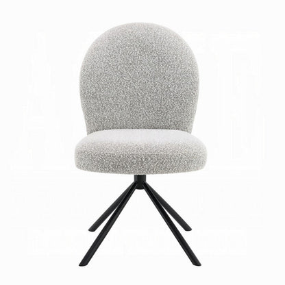 Benjara Veton Swivel Side Dining Chair Set of 2, Gray Boucle, Black Metal Base