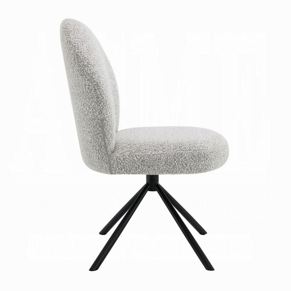 Benjara Veton Swivel Side Dining Chair Set of 2, Gray Boucle, Black Metal Base