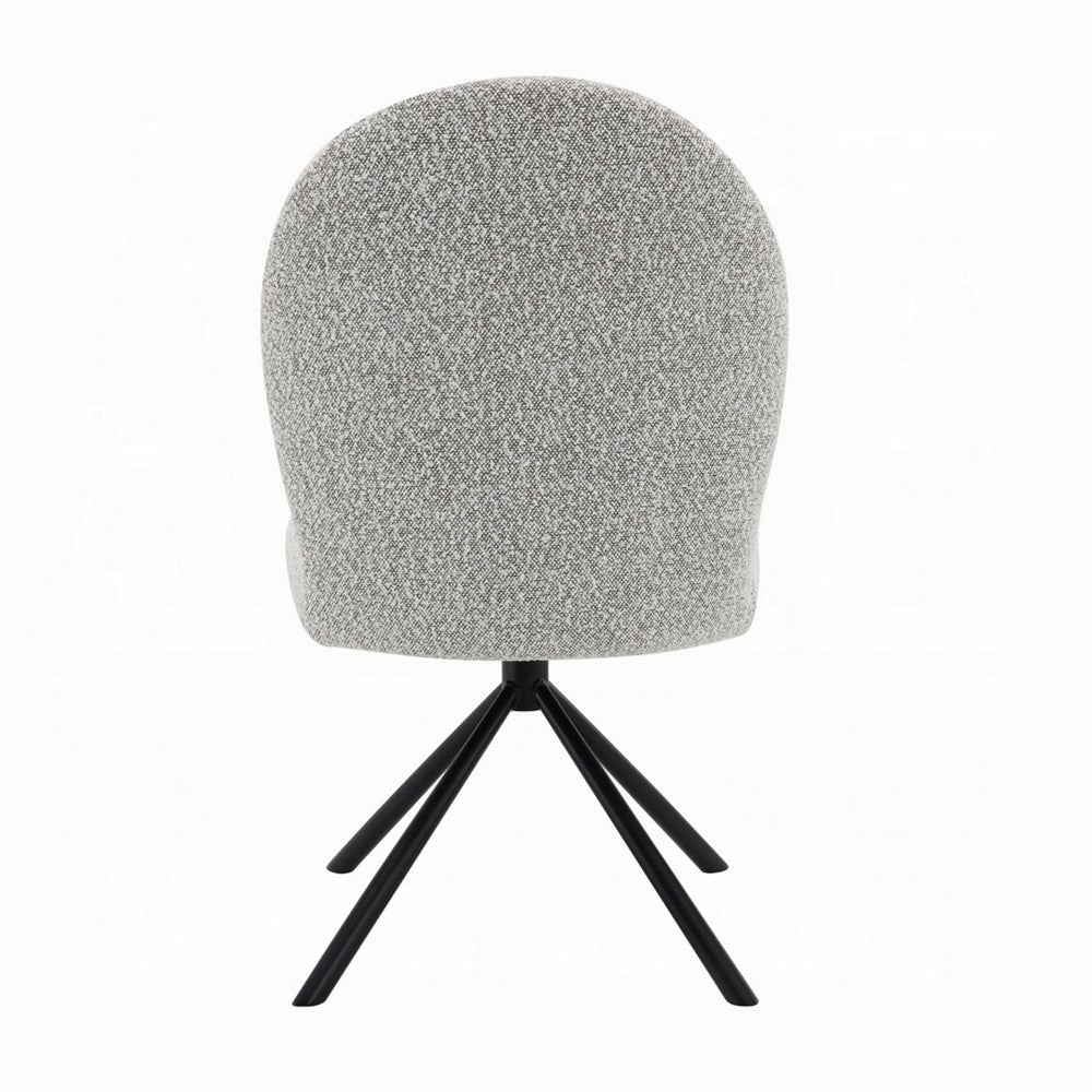 Benjara Veton Swivel Side Dining Chair Set of 2, Gray Boucle, Black Metal Base