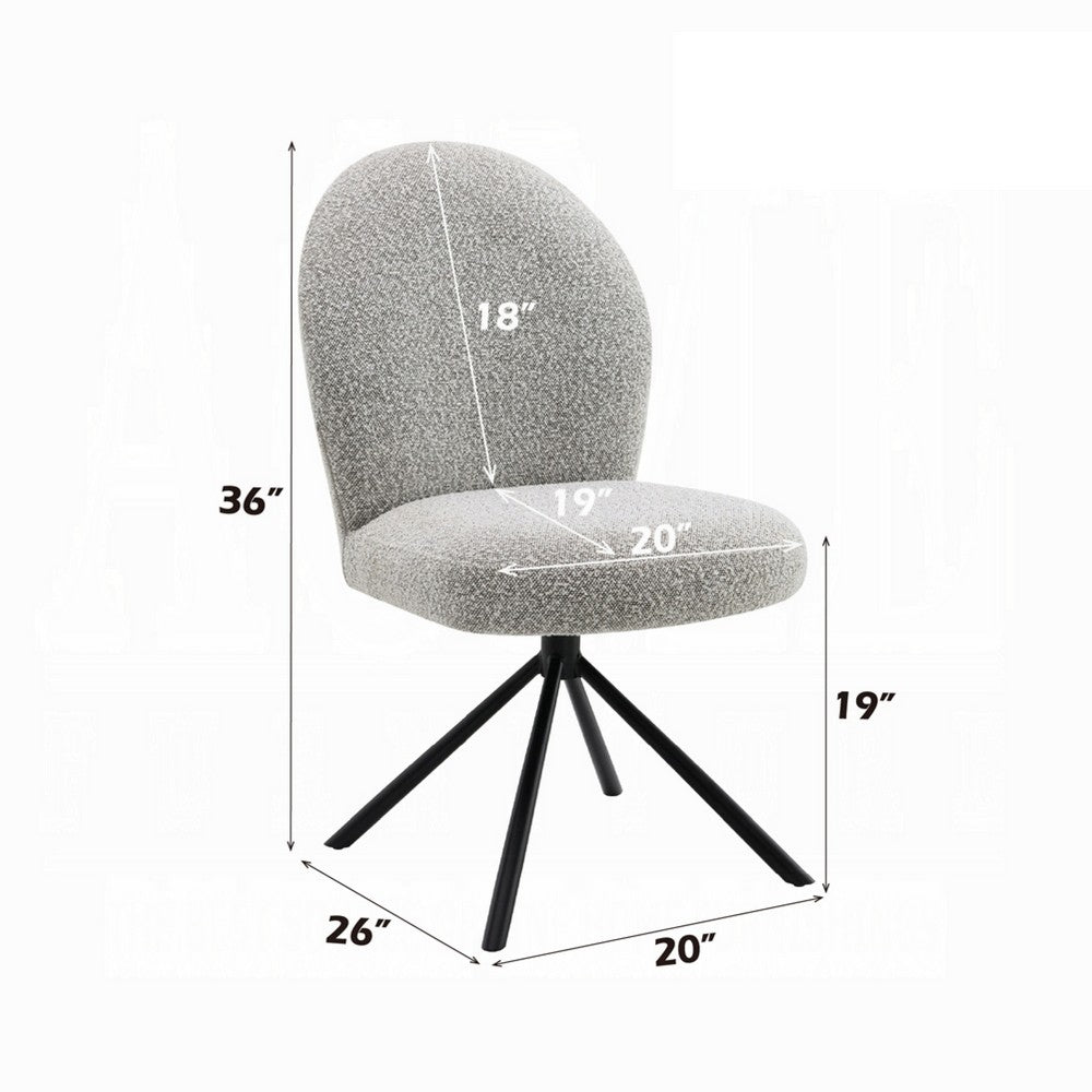 Benjara Veton Swivel Side Dining Chair Set of 2, Gray Boucle, Black Metal Base