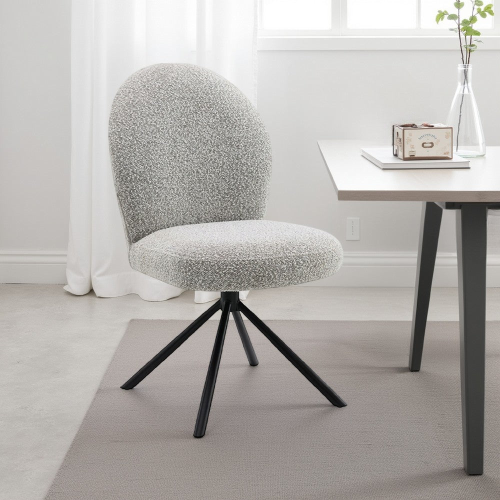 Benjara Veton Swivel Side Dining Chair Set of 2, Gray Boucle, Black Metal Base